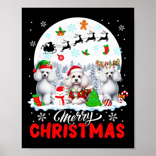 God jul Three Santa Elf Reindeer Pudel O Poster (Framsidan)