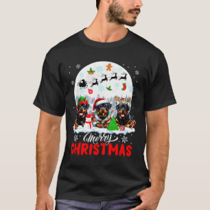 God jul Three Santa Elf Reindeer Rottweile T Shirt