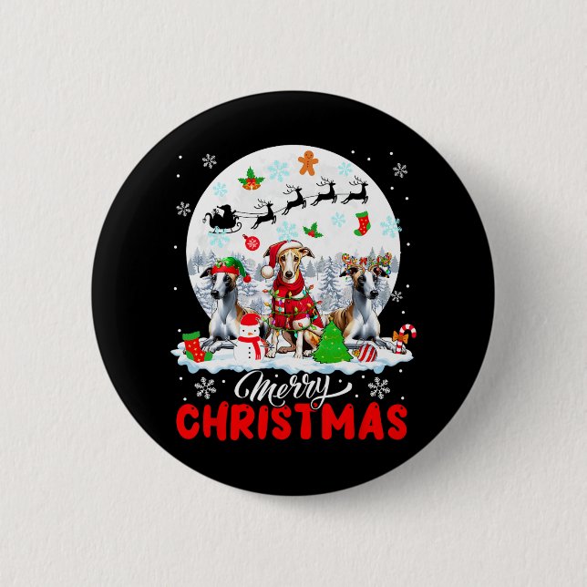 God jul Three Santa Elf Reindeer Whippets Knapp (Framsida)