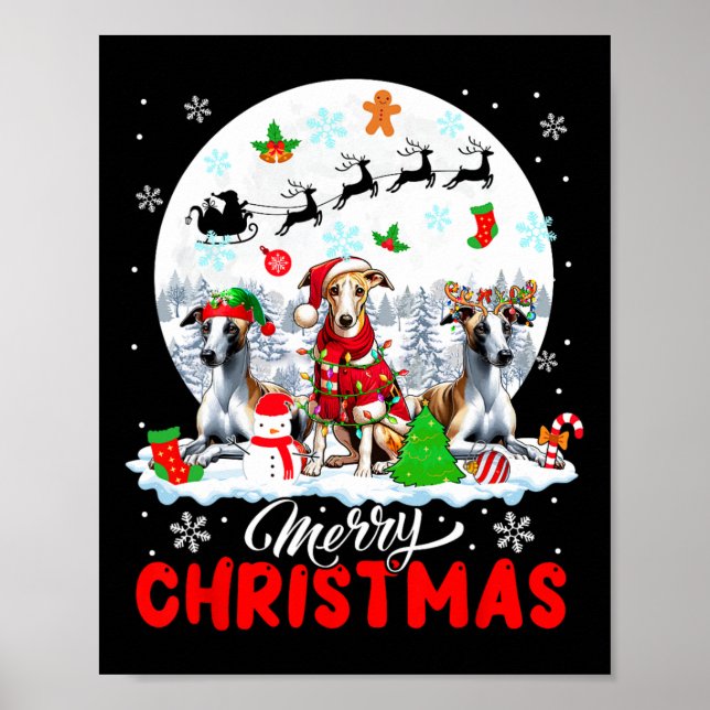 God jul Three Santa Elf Reindeer Whippets Poster (Framsidan)