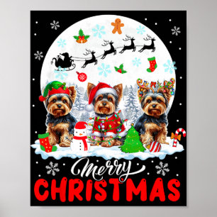 God jul Three Santa Elf Reindeer Yorkshire Poster