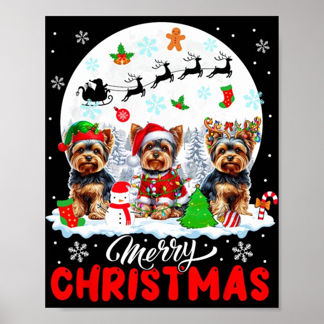 God jul Three Santa Elf Reindeer Yorkshire Poster (Framsidan)