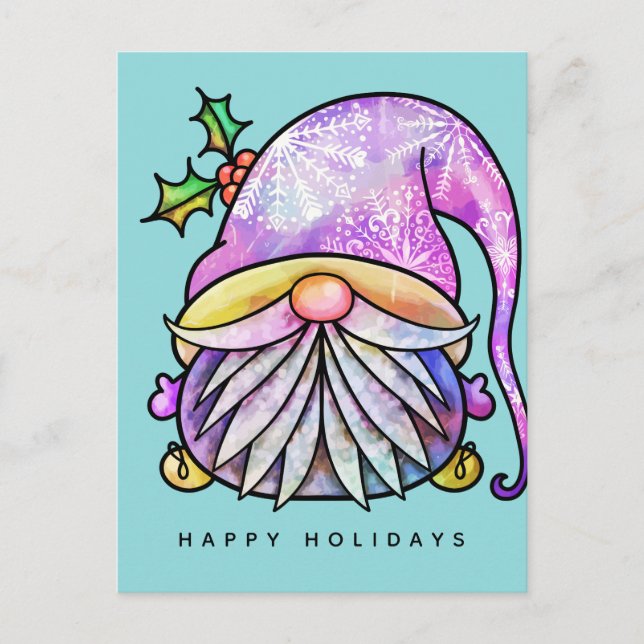 GOD JUL | Tie Dye Hippy Gnome-vykort Vykort (Framsida)