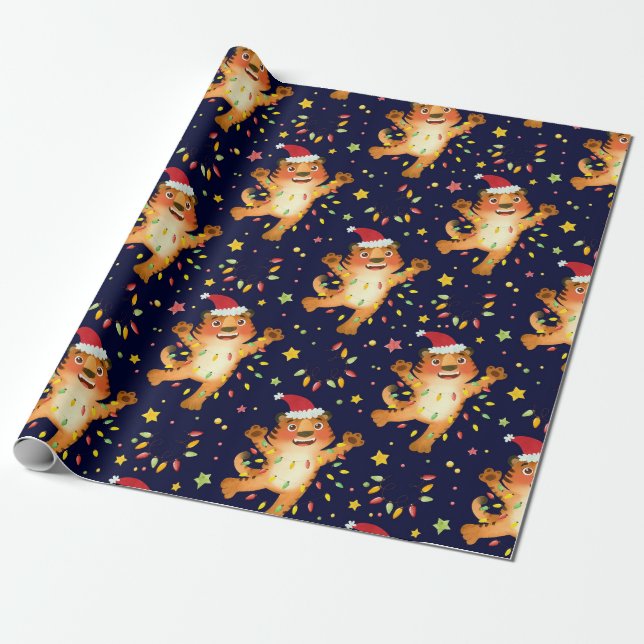 God jul Tiger Santa Wrapping Papper Presentpapper (Utrullad)