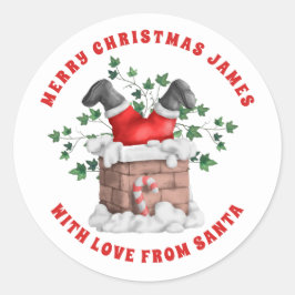 God jul till Child från Santa Skorsten Runt Klistermärke