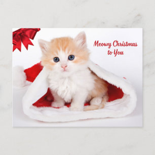 God jul till Cute Cat i Santa Hat Helg Vykort
