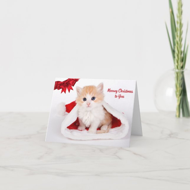 God jul till Cute Cat i Santa Hat Kort (Framsida)