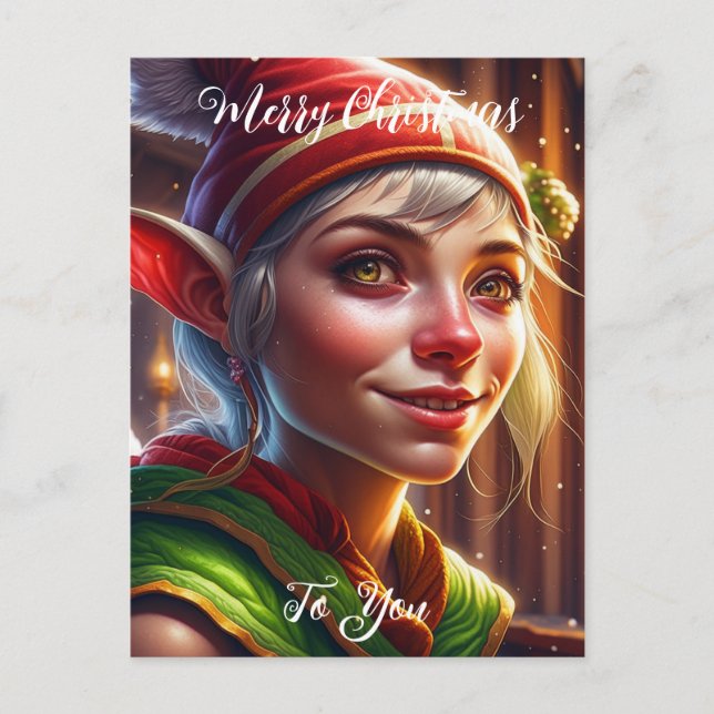 God jul till dig | Cute Elf Vykort (Framsida)