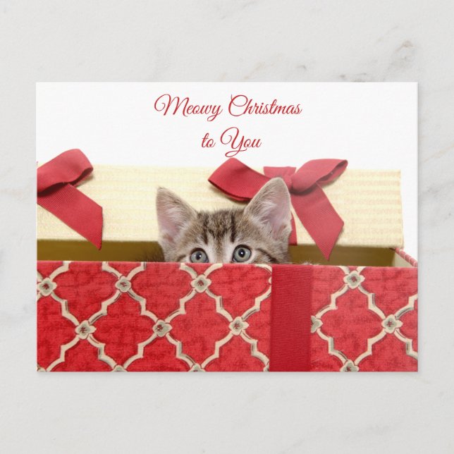 God jul till dig Cute Kitten i Gift Box Helg Vykort (Framsida)