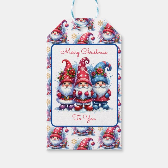 God jul till dig | Helgdag Gnomes Presentetikett (Framsidan)