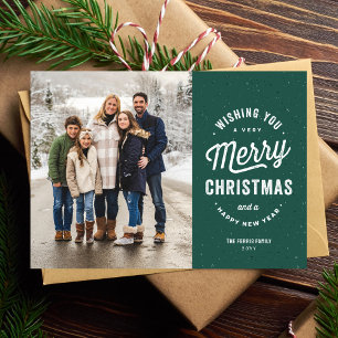 God Jul till familjen på två foto grön utomhusakti Julkort