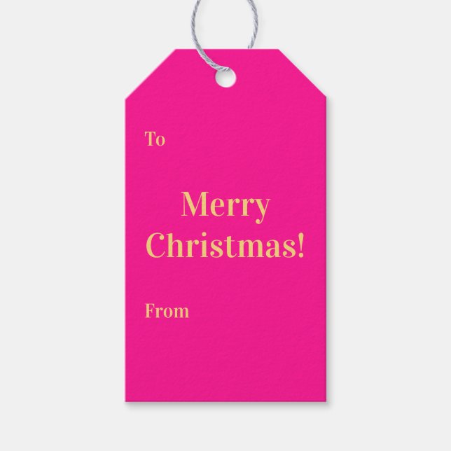 God Jul Till Från Hot Pink Guld Presentetikett (Framsidan)