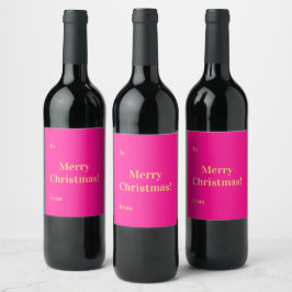 God Jul Till Från Hot Pink Guld Vinflaska Etikett