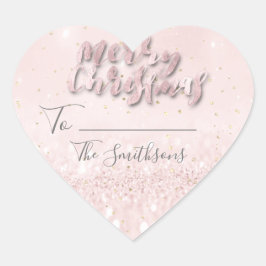 God jul till..Från Namn Confetti Rosa Heart Hjärtformat Klistermärke