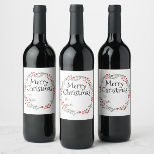 God jul till från ram söt av rustig krans vinflaska etikett