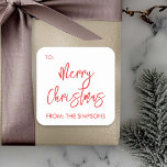 God jul till från skript Modern Minimalistic Fyrkantigt Klistermärke<br><div class="desc">Den här designen kan vara personlig i det område som tillhandahålls genom att ändra fotot och/eller text. Du kan också anpassa den genom att klicka på Anpassa den här mallen och sedan välja klicka för att anpassa ytterligare alternativ och ta bort eller ändra färg i bakgrunden, lägga till text, ändra...</div>
