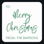 God jul till från skript Modern Minimalistic Fyrkantigt Klistermärke<br><div class="desc">Den här designen kan vara personlig i det område som tillhandahålls genom att ändra fotot och/eller text. Du kan också anpassa den genom att klicka på Anpassa den här mallen och sedan välja klicka för att anpassa ytterligare alternativ och ta bort eller ändra färg i bakgrunden, lägga till text, ändra...</div>