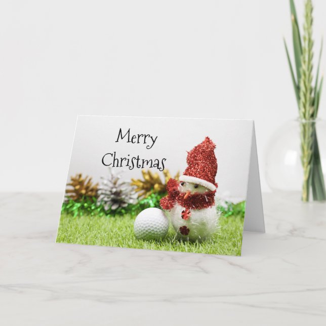 God jul till golfer med snögubbe & golf boll helgkort (Framsida)