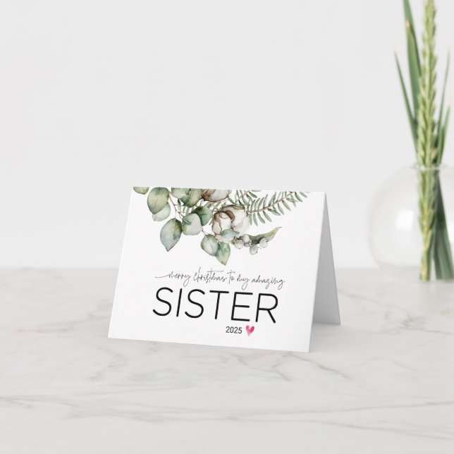 God jul till min syster Cute Woodland Julafton Kort (Framsida)