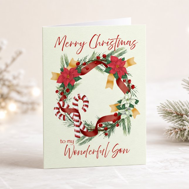 God Jul till min underbara son krans Kort (Merry Christmas to My Wonderful Son Wreath Card)