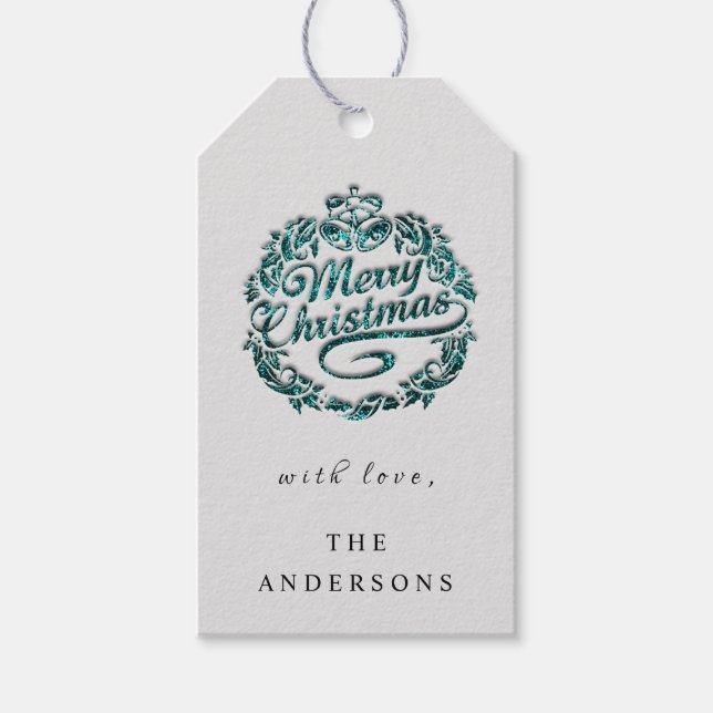 God jul till Namn utandningsluft Klockor Grått Presentetikett (Framsidan)