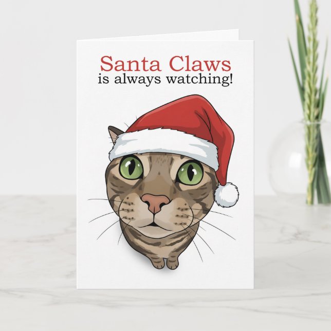 God Jul till Vem Som Helst Rolig Katt i Tomtehatt  Helgkort (Framsida)