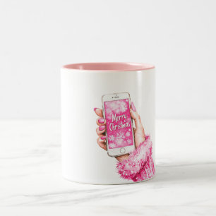 God Jul Tjejig Glamour Rosa Naglar Två-Tonad Mugg