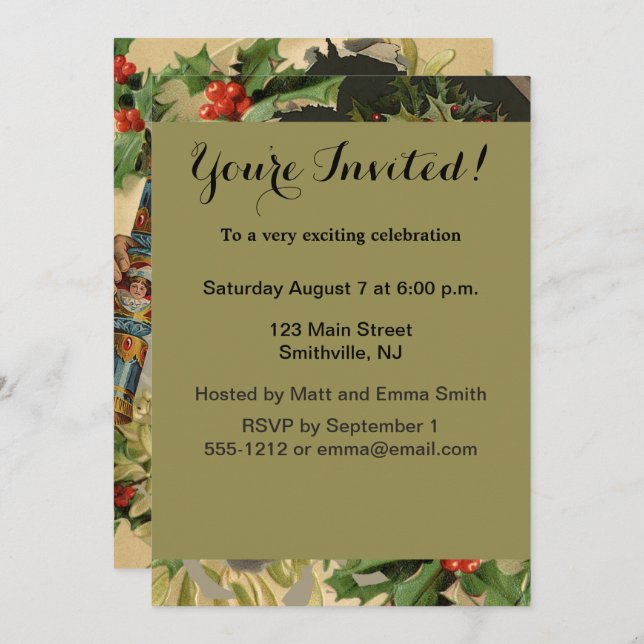 God jul Tomte Antik klassiker Inbjudningar (Fram/baksida)