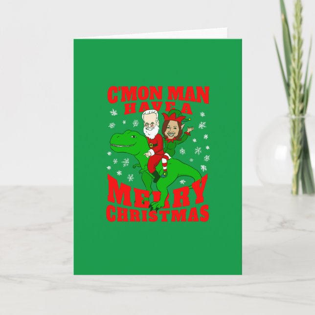 god jul tomte biden kamala harris dinosaur inbjudan (Framsida)