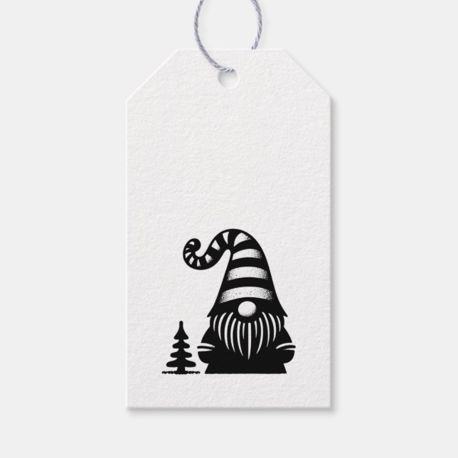 God Jul Tomte Grunge Chic Svart & Vit Presentetikett (Framsidan)