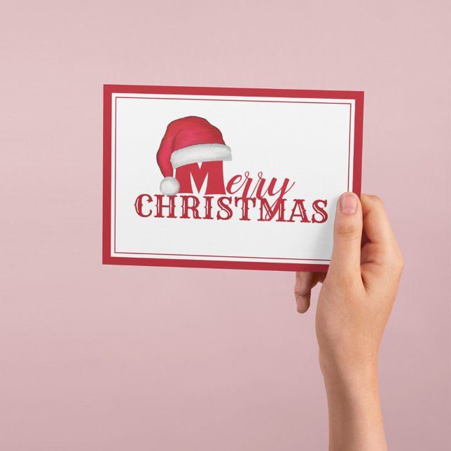 God Jul Tomte Hatt Typografi Högtid Helgkort (Merry Christmas holiday card with red Santa hat and festive typography greeting.)
