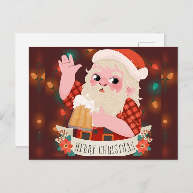 God jul Tomte  Helg Vykort (Santa Claus holding a beer Merry Christmas postcard!)