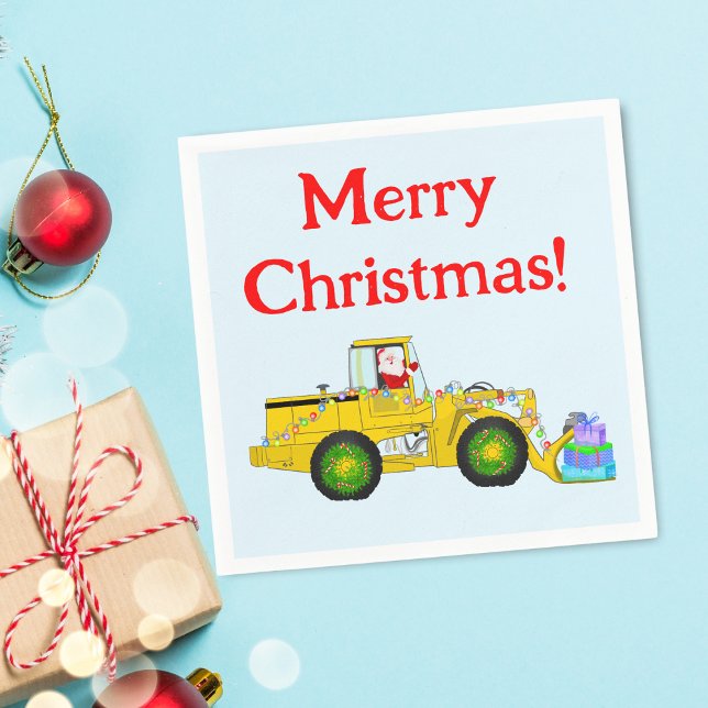 God Jul Tomte i Bulldozer Levererar Present Pappersservett (Bulldozer Santa: napkins for construction-loving kids. Celebrate with festive flair!)