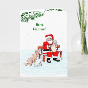 God jul! Tomte med katt och hund Kort