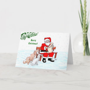 God Jul! Tomte med katt och hund Kort