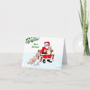 God Jul! Tomte med katt och hund Kort