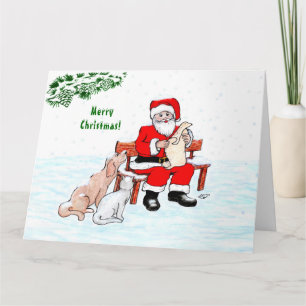 God Jul! Tomte med katt och hund Kort
