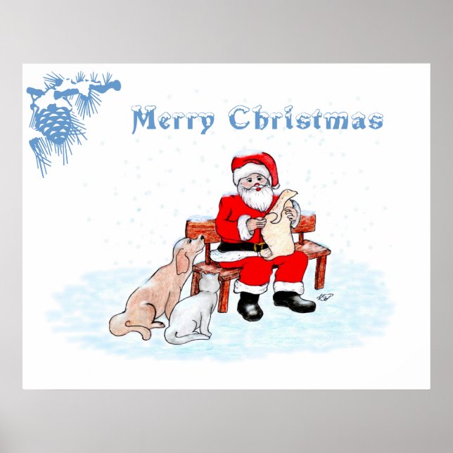 God Jul - Tomte med katt och hund Poster (Framsidan)