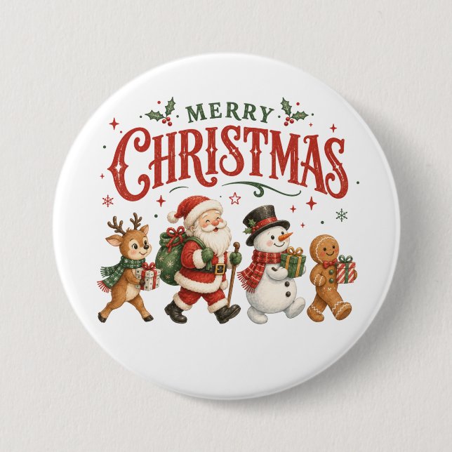 God Jul Tomte och Vänner Knapp (Framsida)