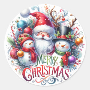God Jul Tomte Och Vänner Runt Klistermärke