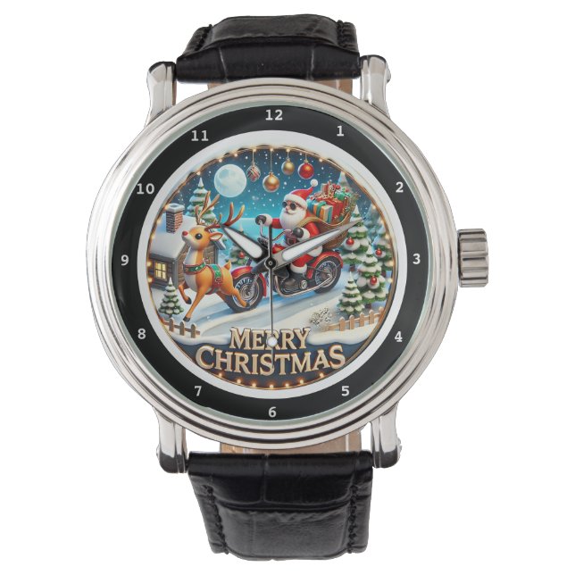 God Jul Tomte på Motorcykel  Armbandsur (Framsida)