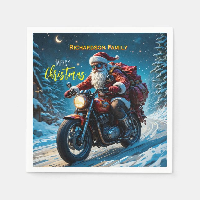God Jul Tomte på motorcykel  Pappersservett (Framsidan)