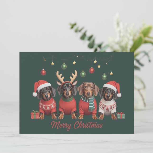 God Jul Tomte Ren Dachshund Wiener  Julkort (Stående Fram)