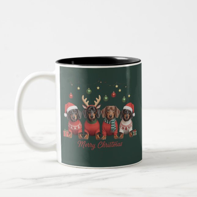 God Jul Tomte Renar Dackel Wiener  Två-Tonad Mugg (Vänster)