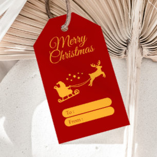 God Jul Tomte & Renar Röd Guld Presentetikett