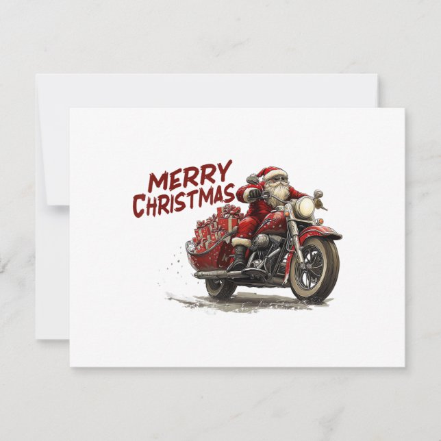 God Jul Tomte Ridning på en gammal motorcykel Julkort (Framsida)