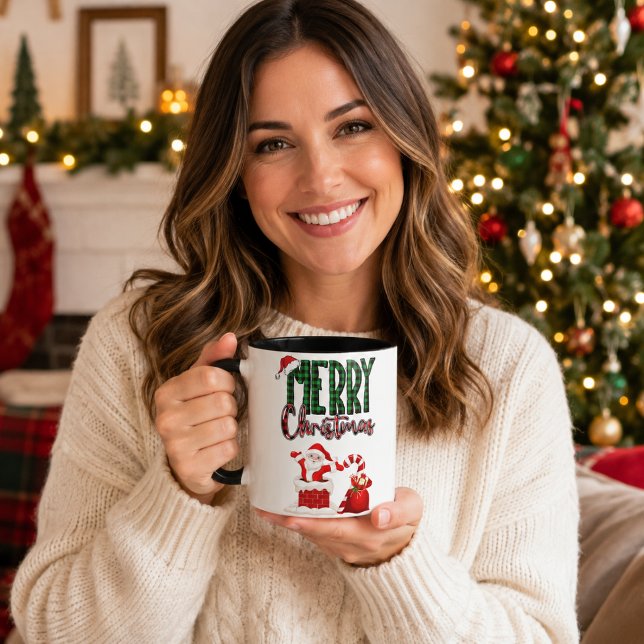 God jul Tomte Rutig Svart Accent Mugg (Skapare uppladdad)