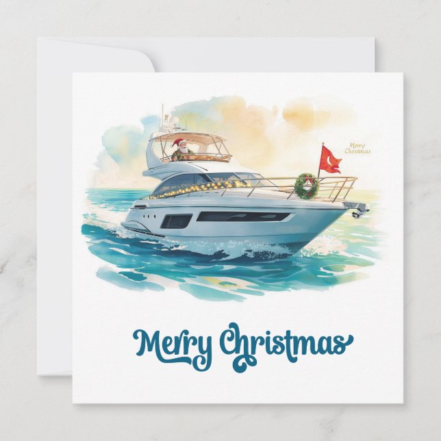 God Jul Tomte Seglar på en Yacht Julkort (Framsida)