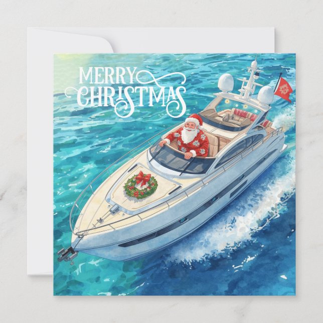 God Jul Tomte Seglar på en Yacht Julkort (Framsida)