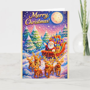 God Jul Tomte Släd och Renar Vinter Kort